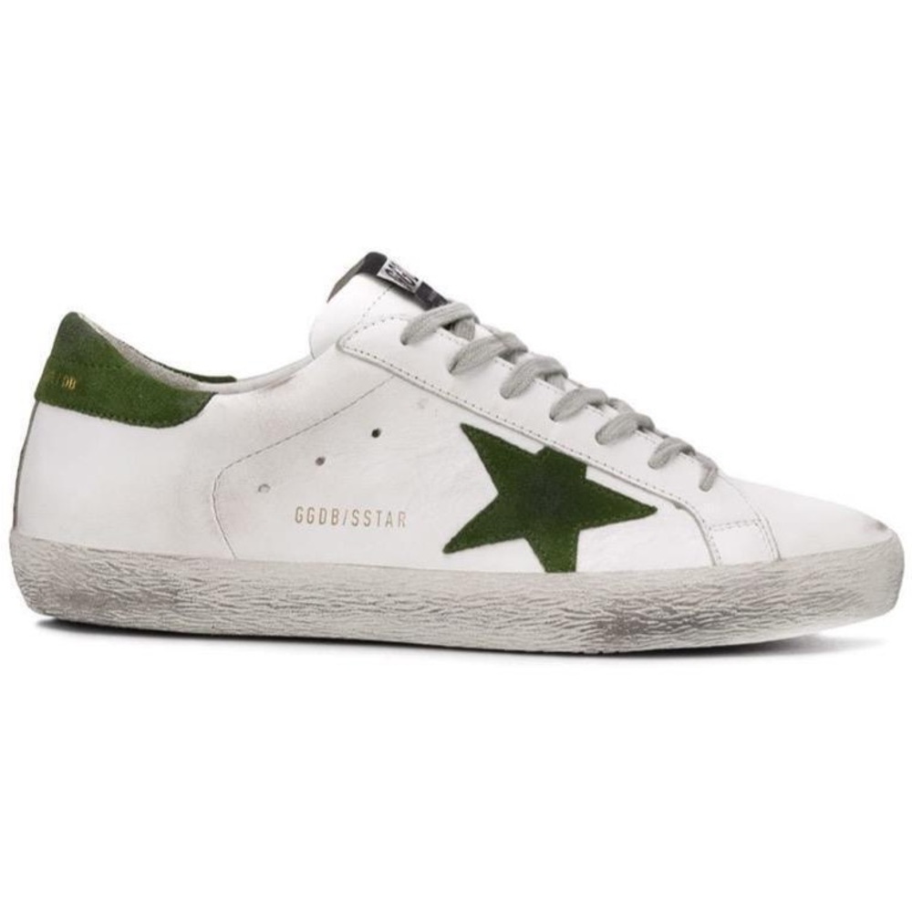 Golden Goose White and Green Sneakers